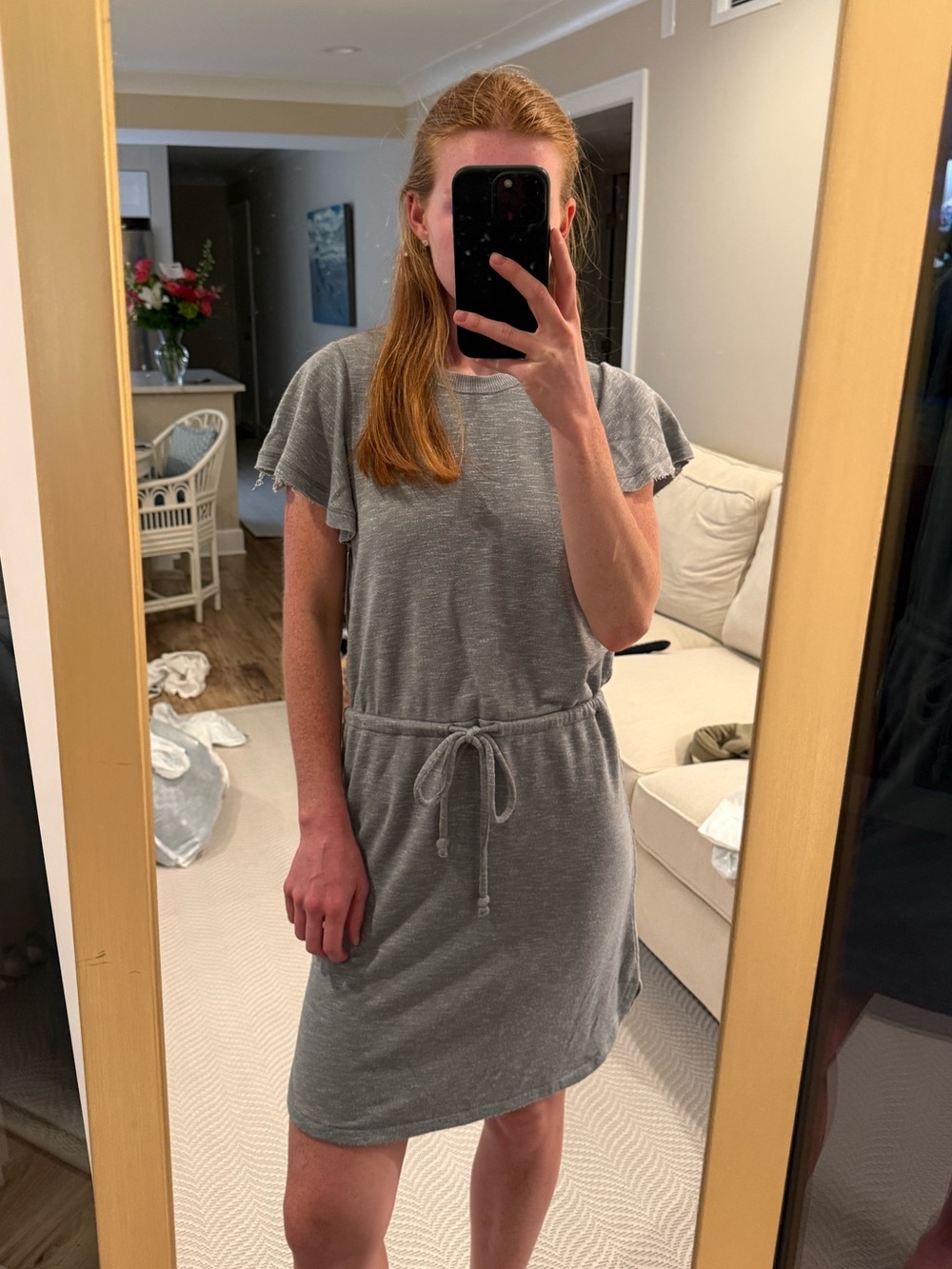 PAIGE Grey Drawstring Flutter Sleeve Mini Dress